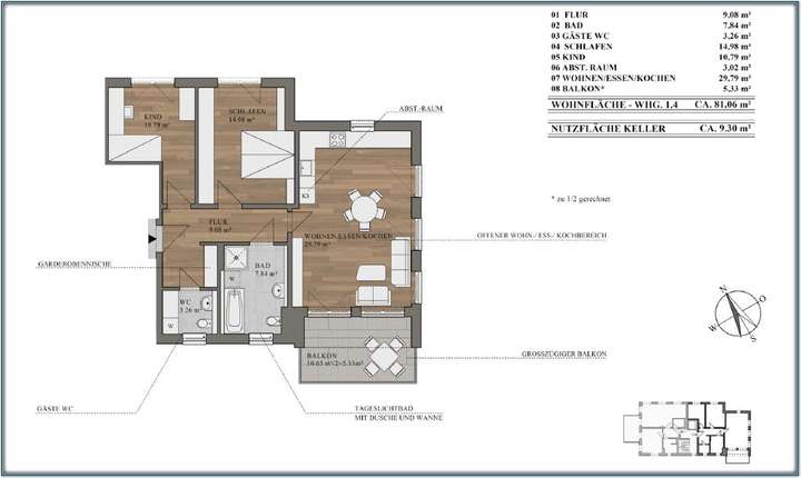 Grundriss Wohnung 1.4