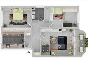 Perfekt geschnitte, helle 3-Zimmer-Wohnung mit XXL-Wohnzimmer, großem Balkon & Fußbodenheizung