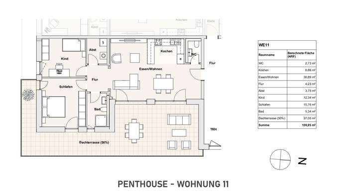 WHG. 11: Provisionsfrei KfW 40 Neubau Elz – 3 Zimmer ca. 109 m² Dachterrasse