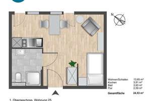 Möblierte Studentenwohnung in Aachen zu vermieten -  24,53 m² – Die vollständige Adresse der Immobilie erhältst du vom Anbieter., 52072 Ponttor, Aachen – Vorschaubild 13