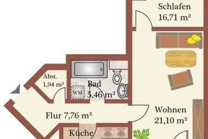 Möblierte 2-Zimmer-Wohnung mit Balkon in Allach