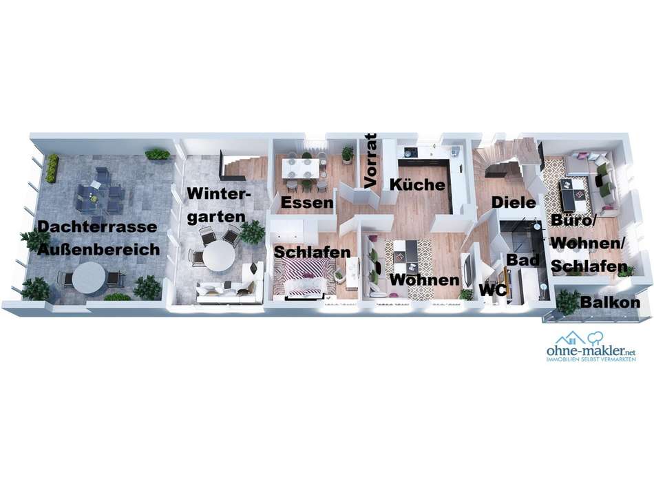 OG mit Terrasse, Wintergarten