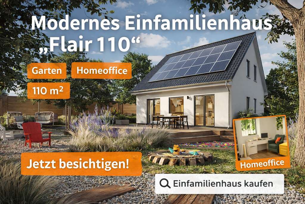 Immobilie in Krostitz - 🏡 Modernes Einfamilienhaus „Flair 110“ – Familienhaus mit Garten, Homeoffice & viel Licht - Bild 0