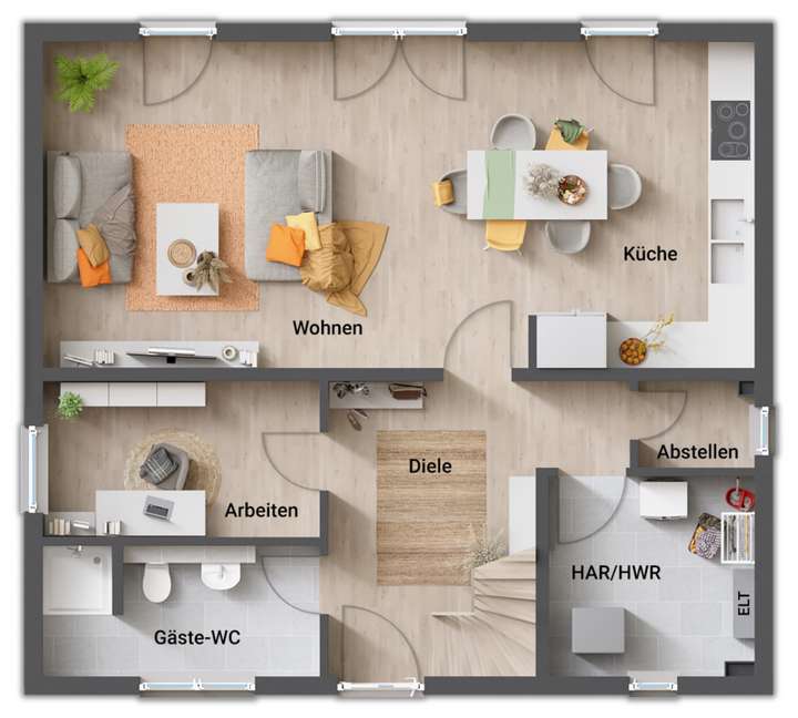 EG mit kl. Büro & Dusch-WC