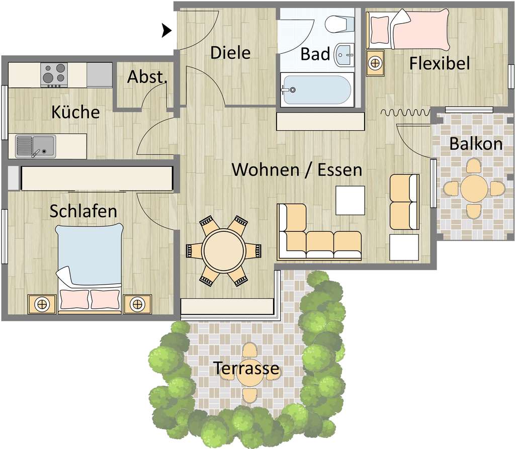 Immobilie in Karlsbad - Wohnung in Langensteinbacher Waldrandlage mit Balkon, Terrasse und Tiefgaragenstellplatz - Bild 3