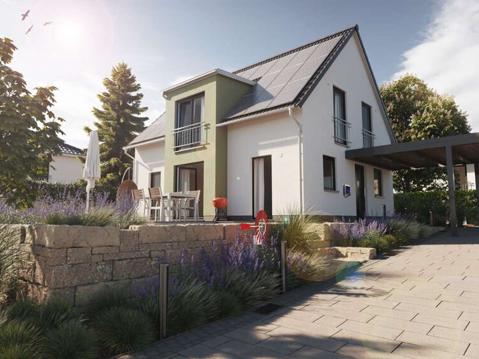 Ansicht mit SW PV & Carport