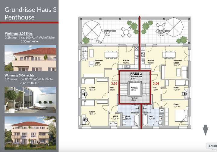 Grundrisse Haus 3 Penthouse