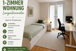 AB SOFORT: 1 Zimmer Wohnung mit Balkon in München für Studenten / Azubis – Floriansmühlstraße 20, 80939 Obere Isarau, München – Vorschaubild 1