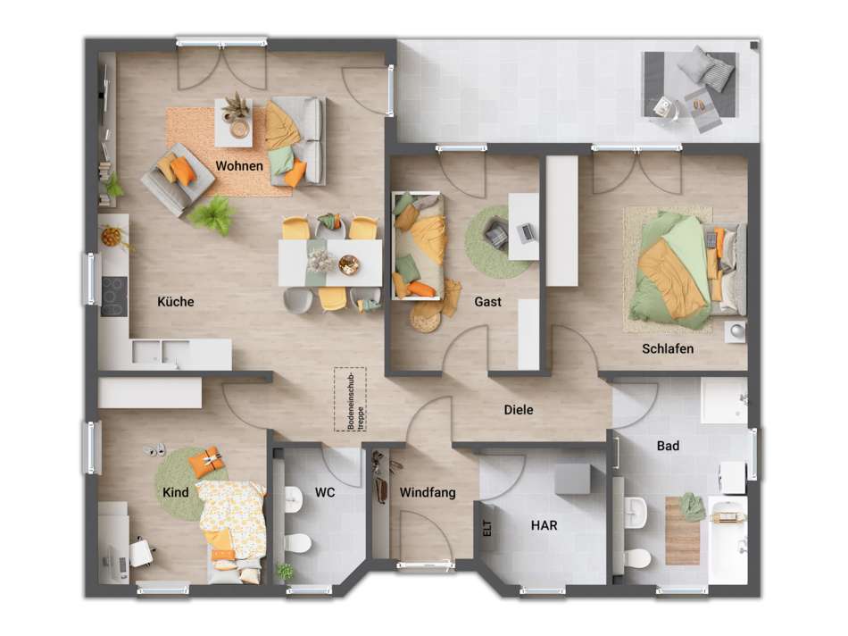 Beispiel 4 Zimmer & Gäste-WC