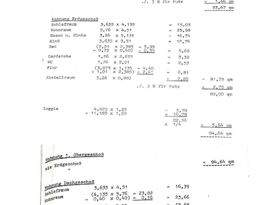 Wohnflächenberechnung aller Wo