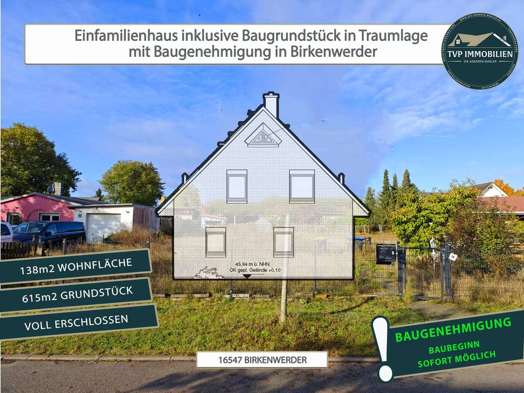 🏡 Einfamilienhaus in Traumlage mit Baugenehmigung in Birkenwerder  🏡 Baubeginn ⚒️ sofort möglich