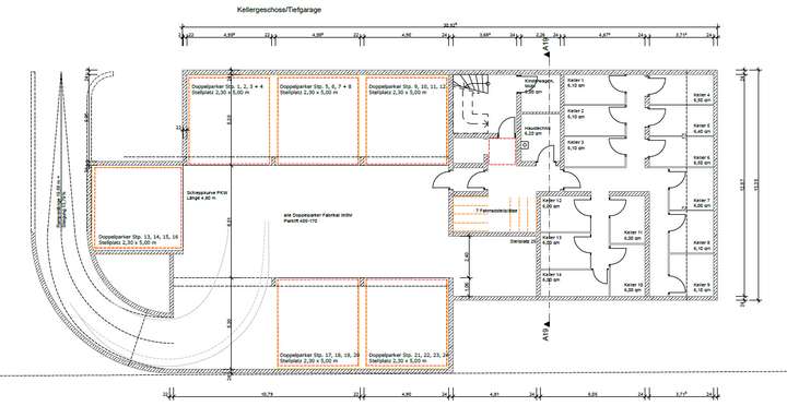 Grundriss Tiefgarage und Ke...