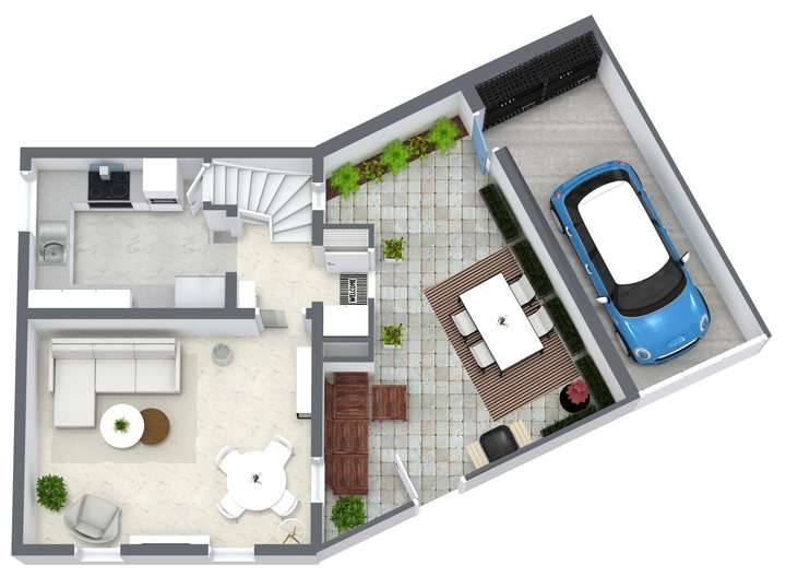 Grundriss EG, Hof + Garage
