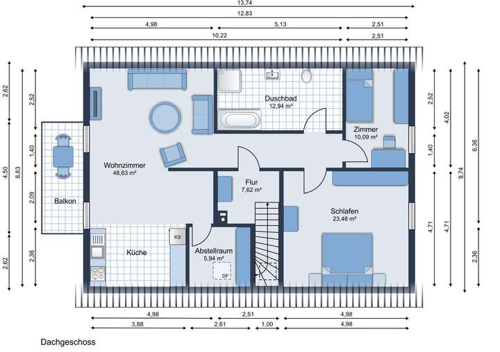 Dachgeschoss Möbliervorschlag