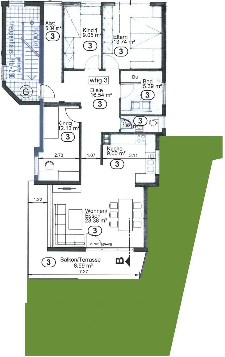 Grundriss mit Garten Wohnung N