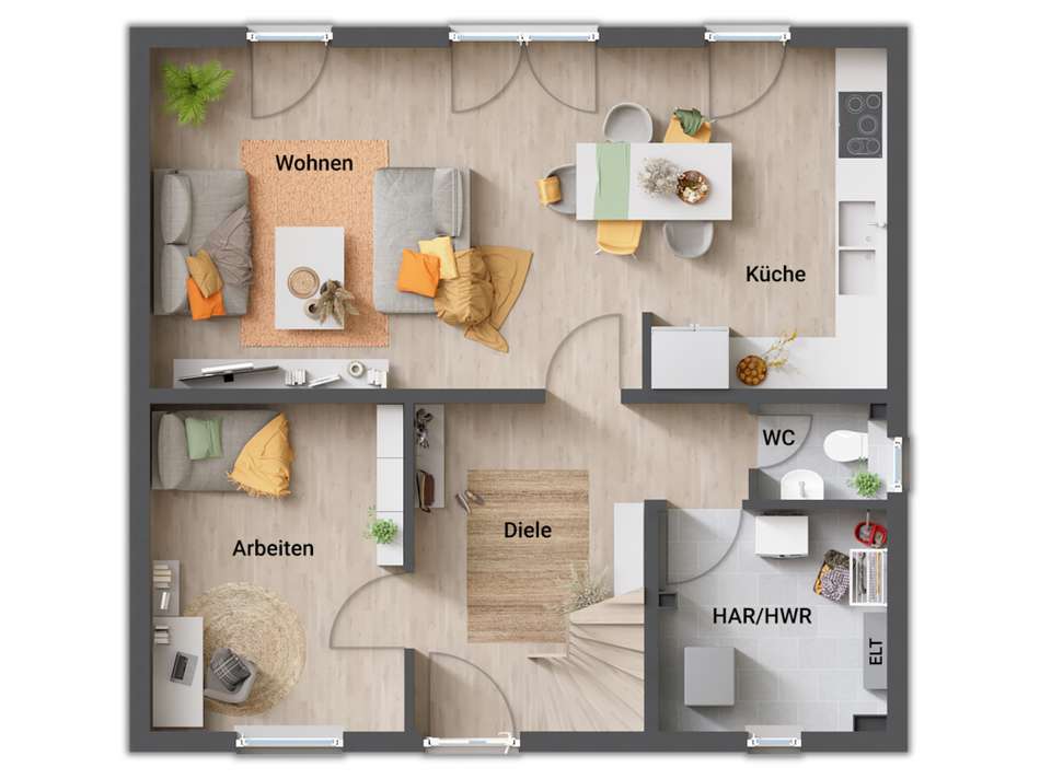 Beispiel EG großes Homeoffice