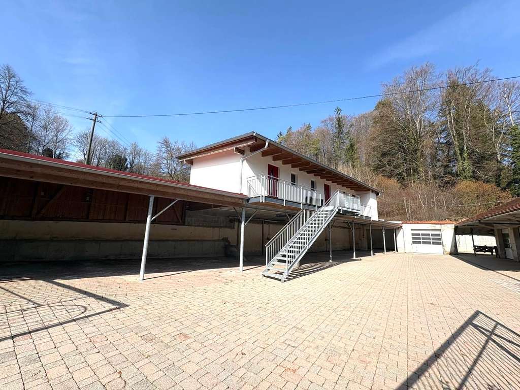 Immobilie in Horgenzell - AUKTION: Großzügiges Wohnhaus mit Anbau 3 Ferienwohnungen, Wiesen, Waldanteil, Carport etc. - Bild 1