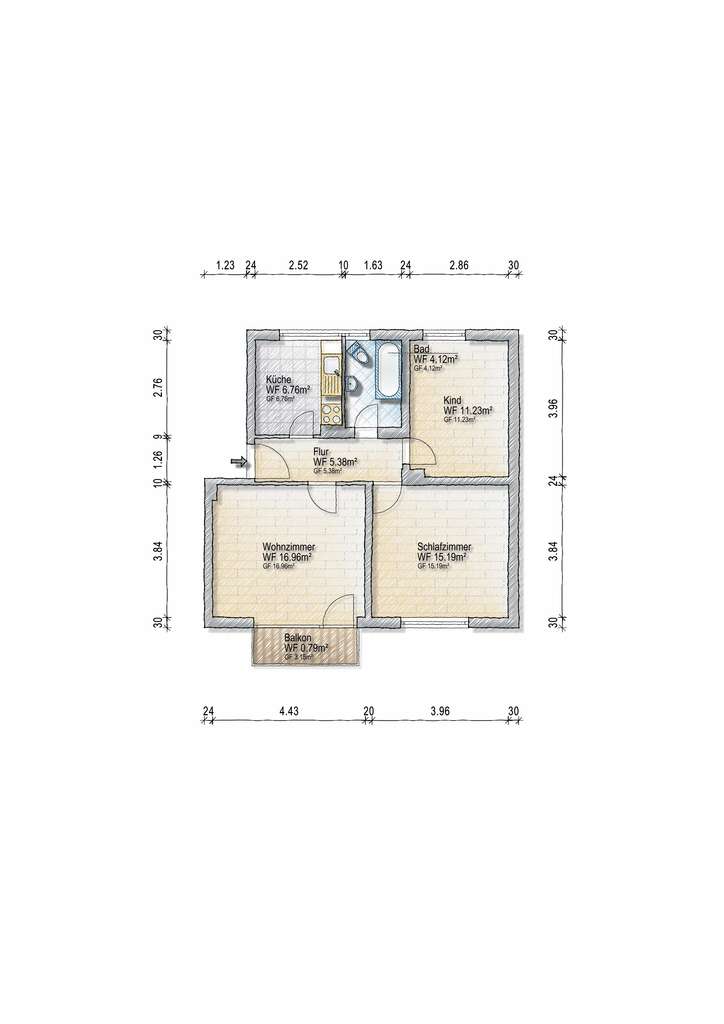 Immobilie in Kolbermoor - günstige 3-Zimmer-Wohnung - Ein Rohdiamant wartet auf den Feinschliff - Bild 1