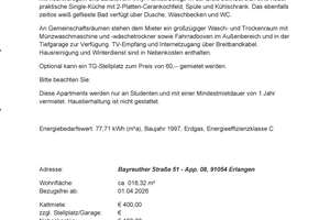 1-Zimmer Wohnung in Erlangen-Burgberg mit Aufzug und Garage – Bayreuther Straße 51, 91054 Burgberg, Erlangen – Vorschaubild 2