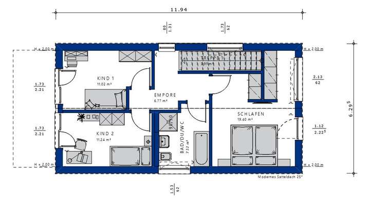 Beispielgrundriss Obergeschoss