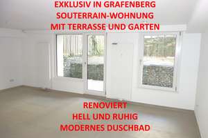 EXKLUSIV IN GRAFENBERG SOUTERRAIN GARTEN-TERRASSENWOHNUNG SEHR RUHIG RENOVIERT MODERNES DUSCHBAD