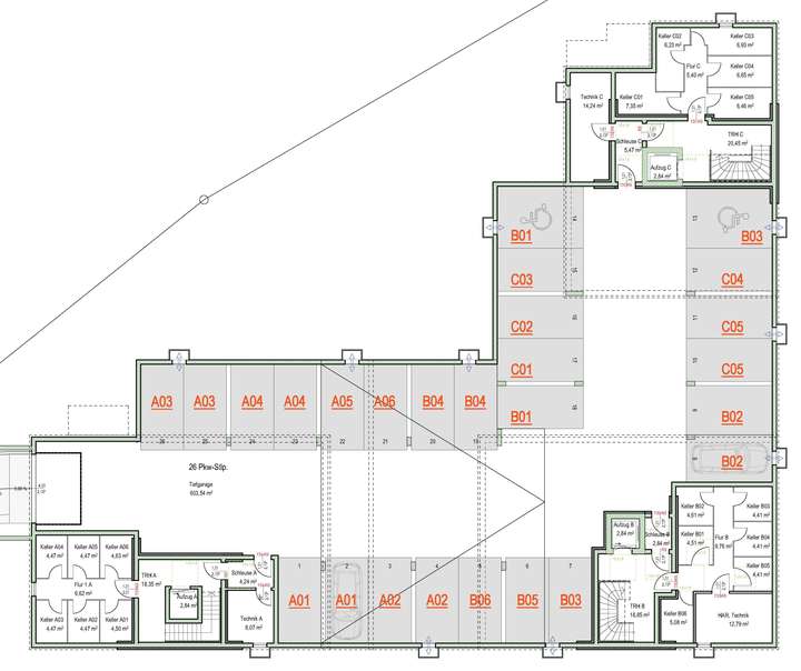 Grundriss Tiefgarage-Kellerges