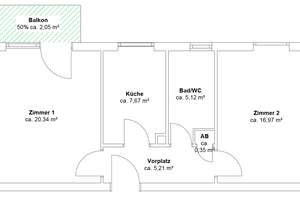 20qm WG-Zimmer mit Balkon in 57qm Wohnung 