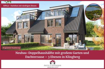 Neubau-Doppelhaushälfte mit großem Garten und Dachterrasse – 3 Ebenen in Klingberg
