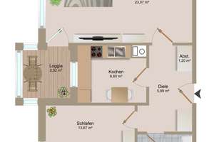 Gut geschnittene 2-Zimmer-Wohnung mit Loggia und Einbauküche – ruhige Lage in Grafing