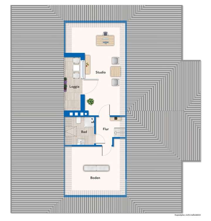 Spitzboden mit Mustermöblierun