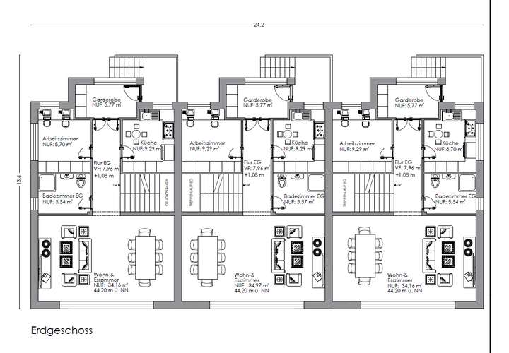 Grundrisse im Erdgeschoss