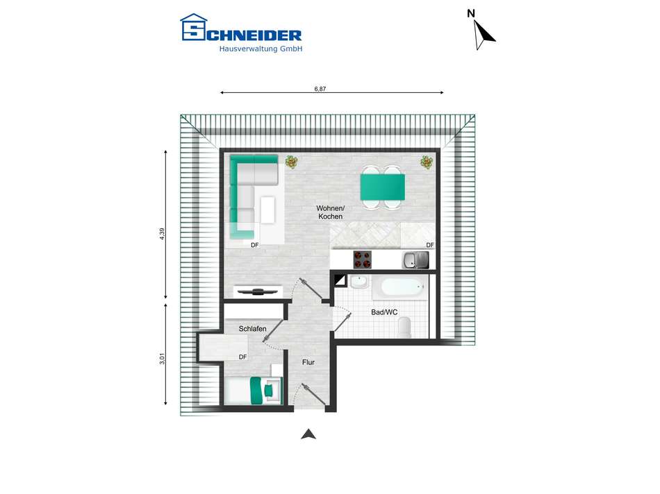 Grundriss (1,5 -Zimmer)