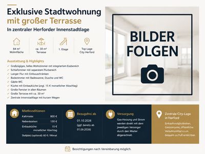Exklusive Stadtwohnung - 2,5 Zimmer - 84 m² mit großer Terrasse 1A Lage Herford