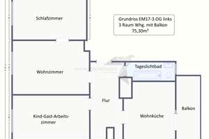 Großzügige, helle 3 Raum Whg. mit Einbauküche, sonnigem Westbalkon und Tageslichtbad – Erich-Mühsam-Straße 17, 9112 Kaßberg, Chemnitz – Vorschaubild 2