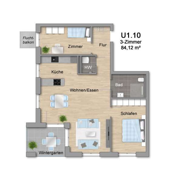 Im Bau: Betreutes Wohnen :: 3-Zimmerwohnung mit Wintergarten - St. Georgen im Schwarzwald