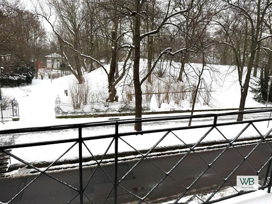 Winterausblick Balkon zum Park
