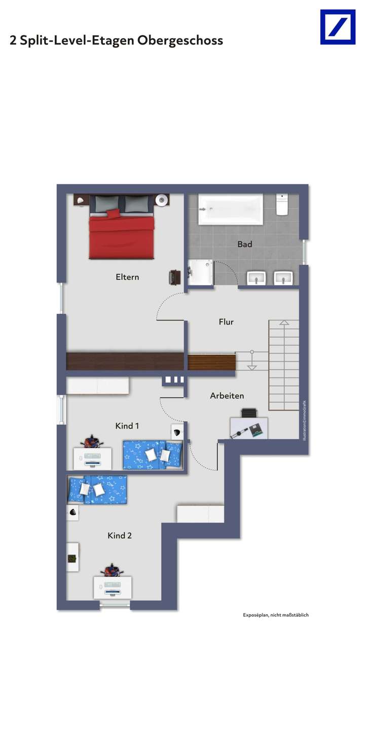 2 Split-Level-Etagen Obergesch