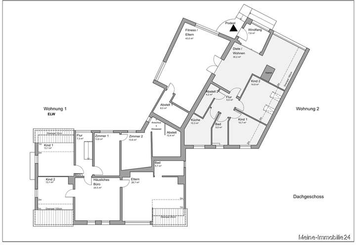 Grundriss Dachgeschoss ELW + W