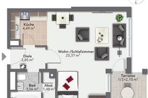 Modernes, vollmöbliertes 1,5-Zimmer-Apartment mit großer Terrasse in München-Neuhadern (U6-Nähe) – Wolkerweg 10, 81375 Neuhadern, München – Vorschaubild 20