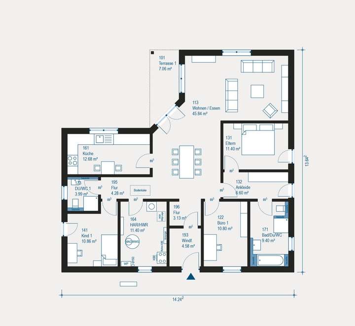 Moderner Bungalow-Grundriss