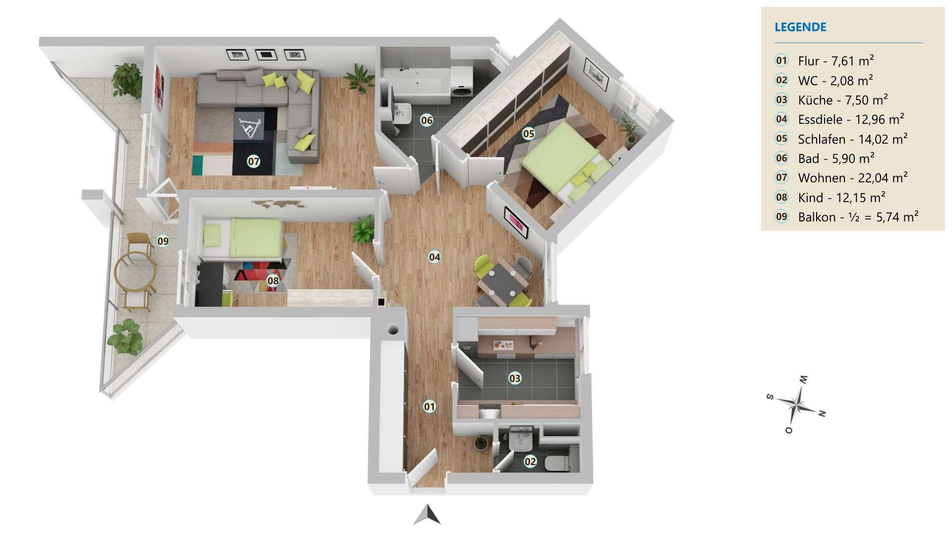 3-Zimmer-Wohnung mit Südausrichtung und Modernisierungspotenzial in Ottobrunn, München Kreis – Bild 2