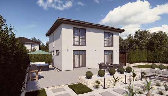 Bild von Stadtvilla mit klare Linien und großzügige Fensterfronten
