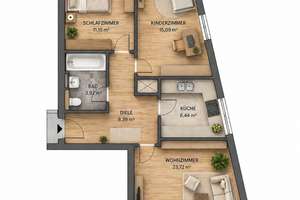 Sonnige und gepflegte 3 Zi. Wohnung mit 2 Terrassen und Blick ins Grüne – Willibaldstr. 201, 80689 Blumenau, München – Vorschaubild 17