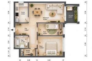 Über den Dächern der Blumenau · 2 Zimmer · 67 m² · Loggia · Fernblick · frei ab 01.11. – Willibaldstr. 130, 80689 Blumenau, München – Vorschaubild 10