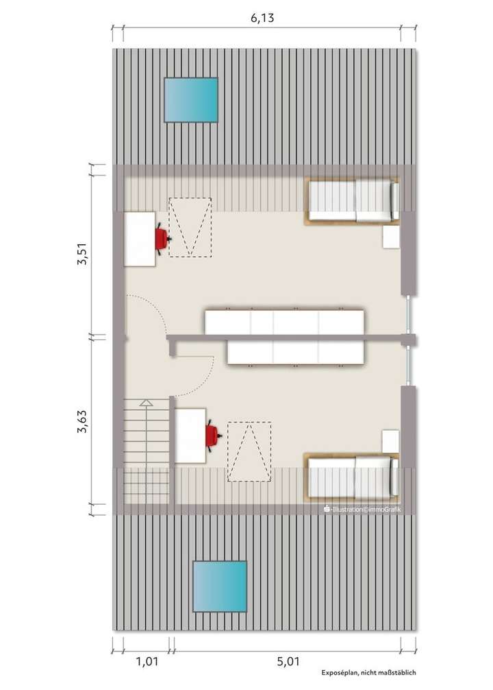 Grundriss Dachgeschoss mit zwe