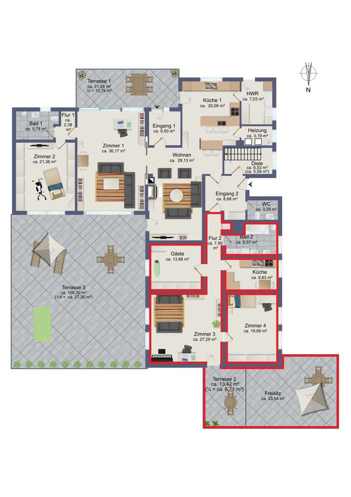 Erdgeschoss (Rotumrandet die W