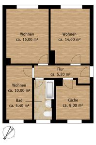 Helle 3-Raum-Wohnung in ruhiger Lage