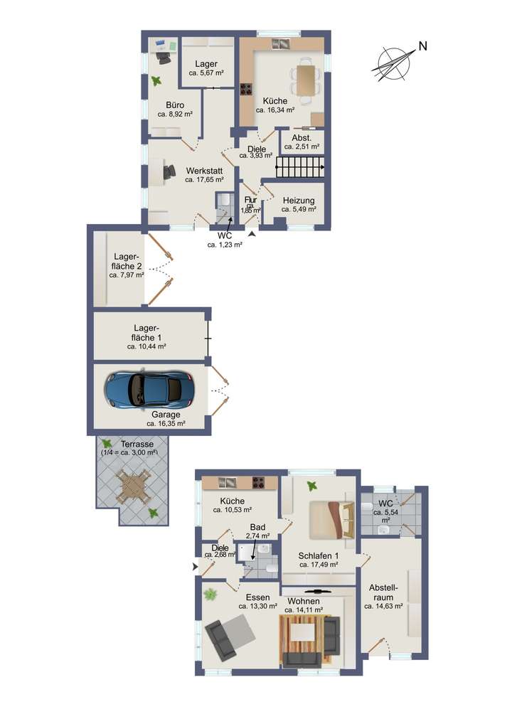 Souterrain und Bungalow