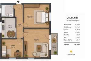 3-Zimmer-Wohnung mit Südbalkon – ca. 75 m² – Die vollständige Adresse der Immobilie erhältst du vom Anbieter., 65203 Biebrich, Wiesbaden – Vorschaubild 9