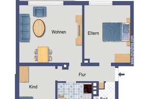 Vermietete Drei-Zimmer-Wohnung zur Kapitalanlage - Beispielmöblierung – Nd.-Ramstädter Straße 184, 64285 Darmstadt-Ost, Darmstadt – Vorschaubild 11